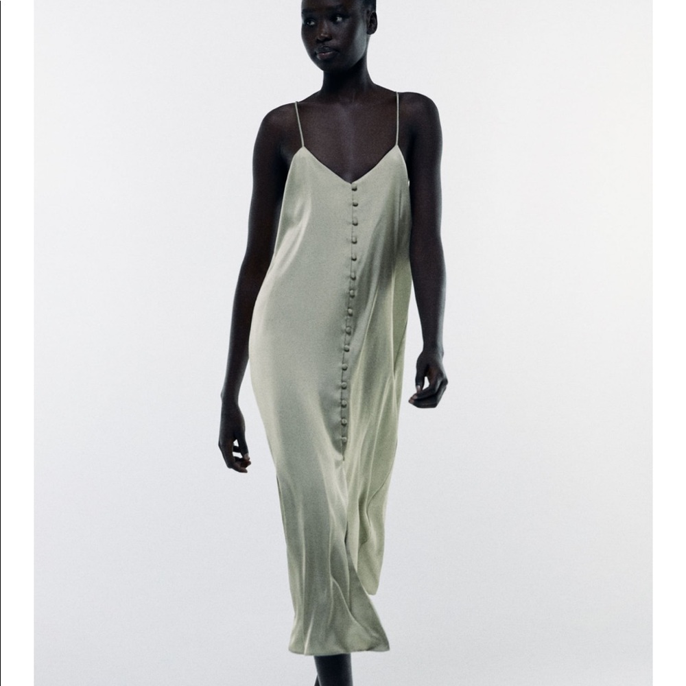 Zara green button slip dress